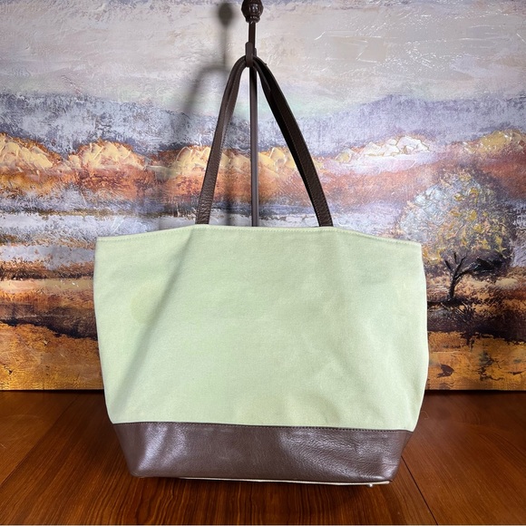 Restoration Hardware Two-Tone Canvas Tote Bag Mint Green Good Condition - Picture 1 of 8
